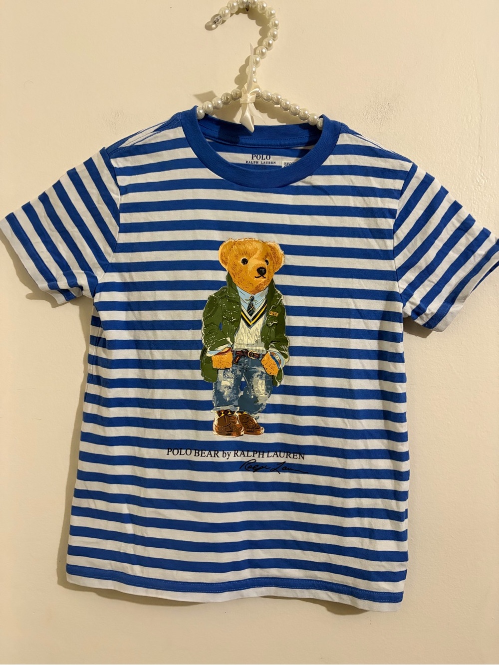 Ralph Lauren Striped Polo Bear Tee - Blue & White